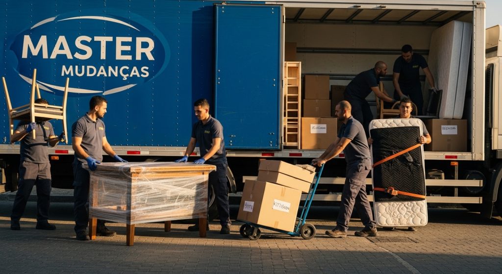 Profissionais carregando móveis