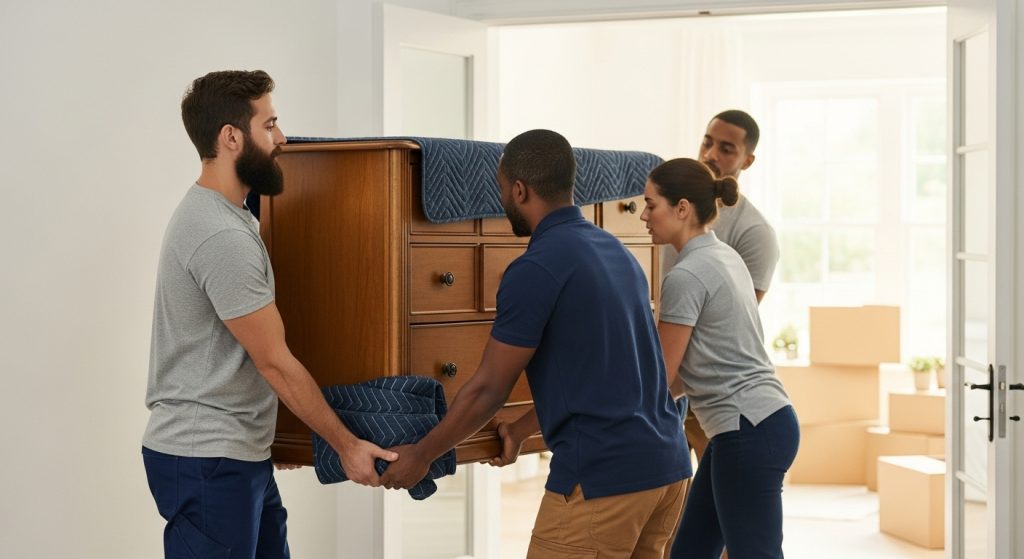 Homens carregando móvel