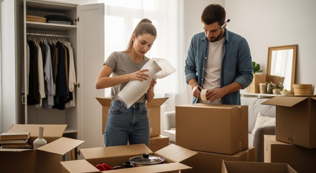 mudança para Goiás: casal arrumando mudança