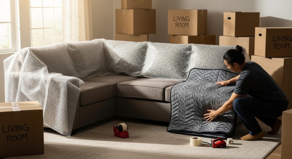 como embalar sofá para mudanças passo a passo